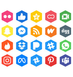 Hexagon Flat Color White Icon Set Rss Facebook