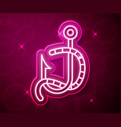 Glowing Neon Line Fishing Hook And Worm Icon