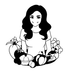 Beautiful Smiling Woman With Fresh Vegetables In