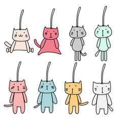 Hand Drawn Set Of Cute Cat Keychain