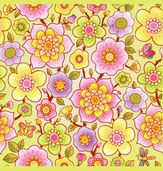 Bright Floral Seamless Pattern With Butterfly