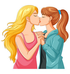 Lesbian Couple Kissing Cartoon Isolated