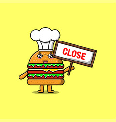 Cartoon Burger Chef Holding Close Sign Board