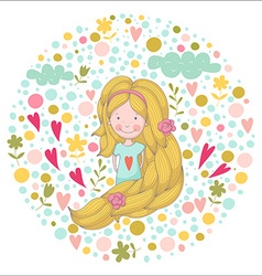 Cute Cartoon Smiling Girl With Very Long Hair