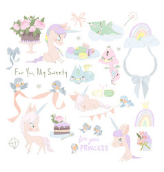 Set Of Cute Little Dragons Magic Unicorns