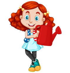 American Girl Holding Red Watering Can