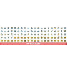 100 Case Icons Set Color Line Style