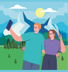 Couple Taking A Selfie In The Mountain