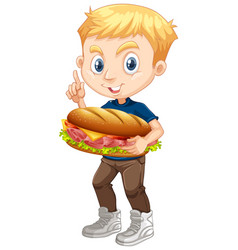 Cute Boy Holding Sandwich