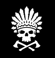 Indian Chief Skull And Crossed Axes Logo Symbol