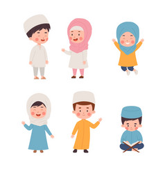 Muslim Boys And Girls Cartoon Set