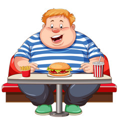 Overweight Man Eating Fast Food At The Restaurant