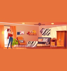 Young Woman In Exotic Safari Style Bedroom