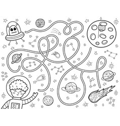 Black And White Space Maze For Kids Help A Cute