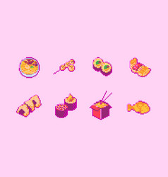 Asian Food Icons In Pixel Art