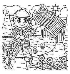 Memorial Day Soldier Holding Flag Coloring Page