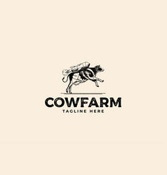 Cow Flying With Rocket Vintage Hand Draw Logo