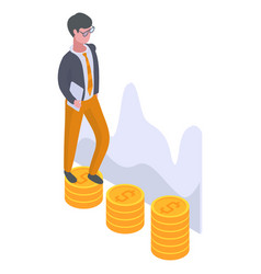 Isometric Man Walking On Money Stacks Economic