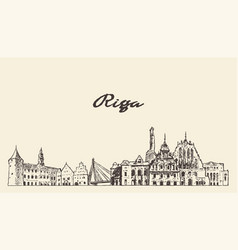 Riga Skyline Latvia Hand Drawn Sketch