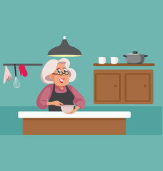 Senior Woman Cooking In A Kitchen Preparing Meal