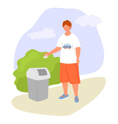 Young Redhead Boy Throwing Trash Away Outdoor