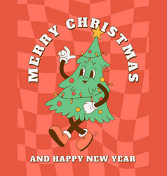 Funny Retro Cartoon 70s Christmas Tree Character