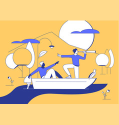 Two Men Swimming On Boat To Nature