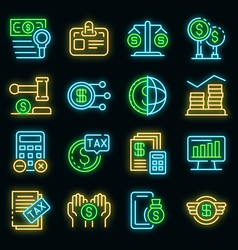 Tax Regulation Icons Set Neon