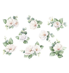 Watercolor Set Of Flower Bouquets White