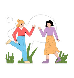 Cartoon Young Ladies Meet Each Other Outside