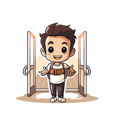 Cute Boy Cartoon Standing In Front Of Opened Door