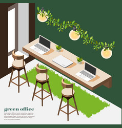 Green Office Isometric Colored Background