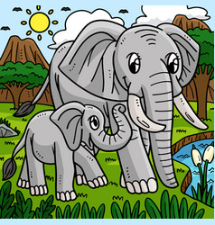 Mother Elephant And Baby Colored Cartoon