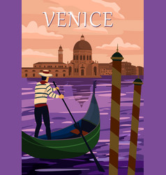 Retro Poster Venice Italia Grand Canal Gondolier