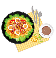 Top View Healthy Salad And Placemat On White