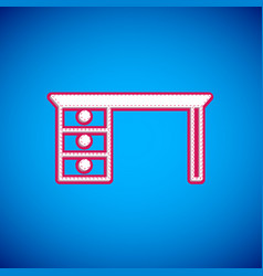 White Office Desk Icon Isolated On Blue Background