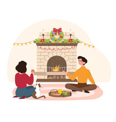 Couple At Fireplace At Winter