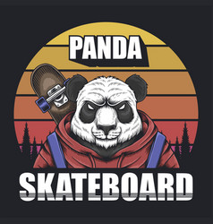 Panda Skateboard Sunset Retro