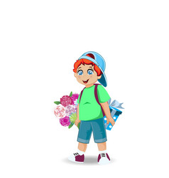 Cute Little Boy With Flowers And Gift