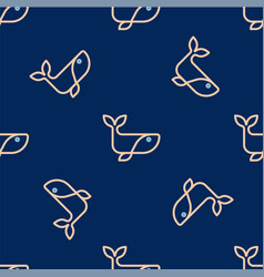 Line Whale Icon Isolated Seamless Pattern On Blue