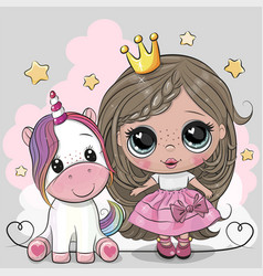 Cute cartoon fairy tale princess and unicorn Vector Image