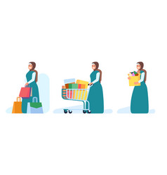 Muslim Arab Woman With Shopping Bags Female