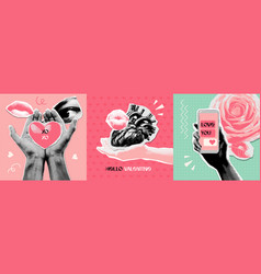 Valentine S Day Collage Square Compositions Set