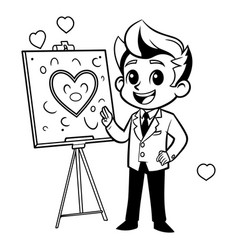 Man Drawing Heart On Easel - Black And White