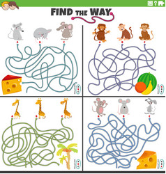 Find The Way Maze Games Set With Cartoon Animal