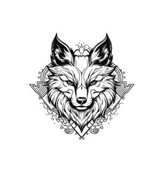 Wolf Tattoo Style Line Drawing In Black