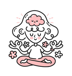 Cute Meditating Woman With Happy Brain Inside