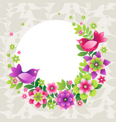 Bright Wreath With Colorful Flowers And Birds