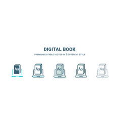 Digital Book Icon In 5 Different Style Outline