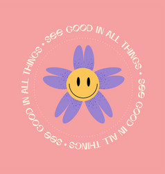 Retro Groovy Smiley Daisy Flowers Print